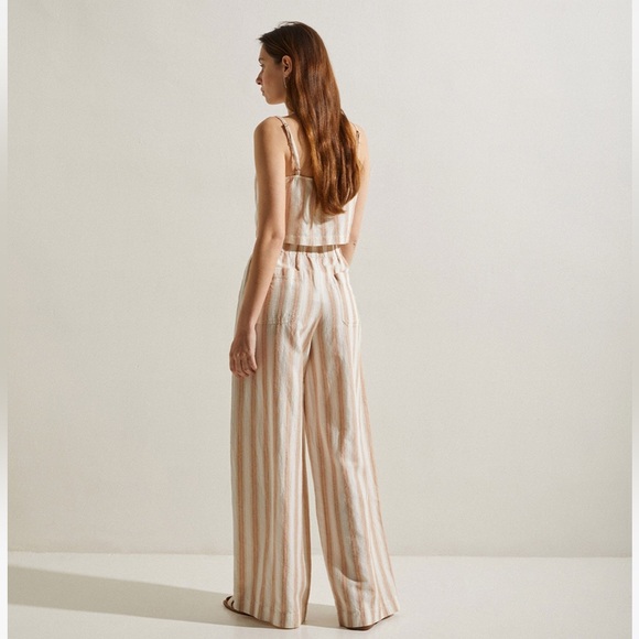 NWT Yerse linen striped wide leg pants high waisted size M trousers - Picture 15 of 16